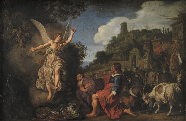 The Angel Raphael Takes Leave of Old Tobit and his Son Tobias, 1618. Creator: Pieter Lastman.