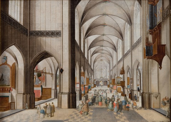 Interior of a Three-Aisled Gothic Church during a Sermon, 1628-1631. Creators: Peeter Neeffs the Elder, Follower of Jan Brueghel the Elder.