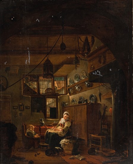 Interior of a Dutch Farm Cottage, 1631-1677. Creator: Thomas Wijck.