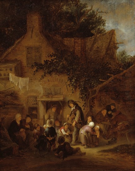 The Organ-Grinder Outside a Cottage, 1640. Creator: Adriaen van Ostade.