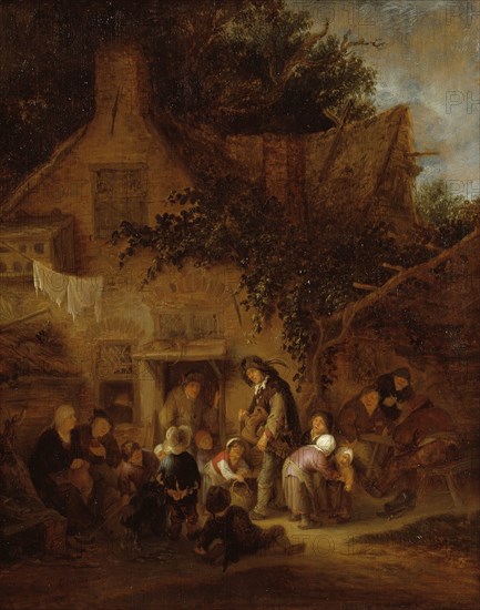 The Organ-Grinder Outside a Cottage, 1640. Creator: Adriaen van Ostade.