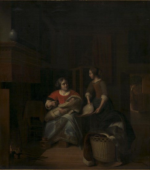 A Housewife Instructing her Maid, 1644-1683. Creator: Pieter de Hooch.