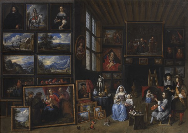 A Picture Gallery with an Artist Painting a Woman and a Girl, 1660-1669. Creator: Gillis van Tilborgh the Younger.