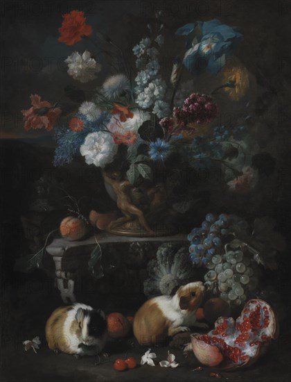 Flower Piece with Guinea Pigs, 1673-1724. Creator: Franz Werner von Tamm.