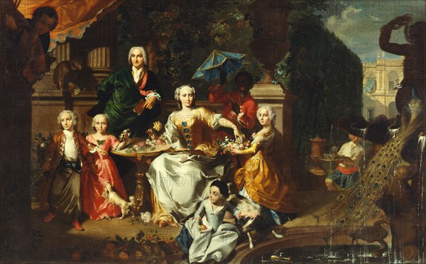 A Family Group on a Terrace in the Grounds of a Villa, 1737. Creator: Marcus Tuscher.