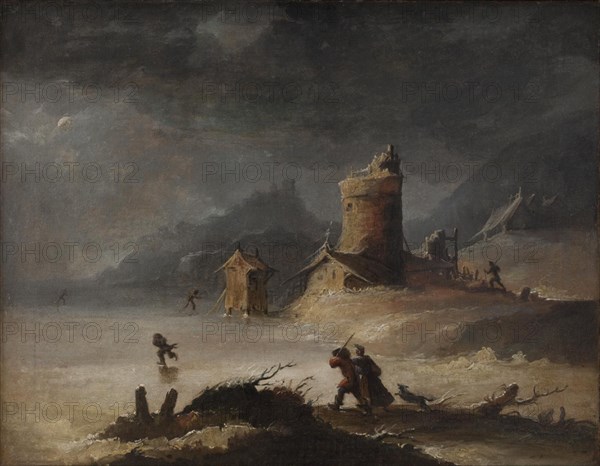 Landscape With Skaters, 1770-1779. Creator: Peter Cramer.