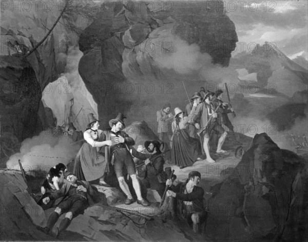 Tyrolese Fighting the French in the Mountains, 1816-1830. Creator: Jorgen Sonne.