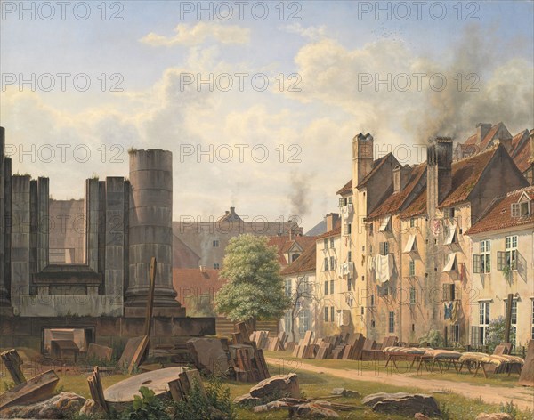 View of the Marble Square with the Ruins of the Uncompleted Frederik's Church, 1835. Creator: Frederik Hansen Sodring.
