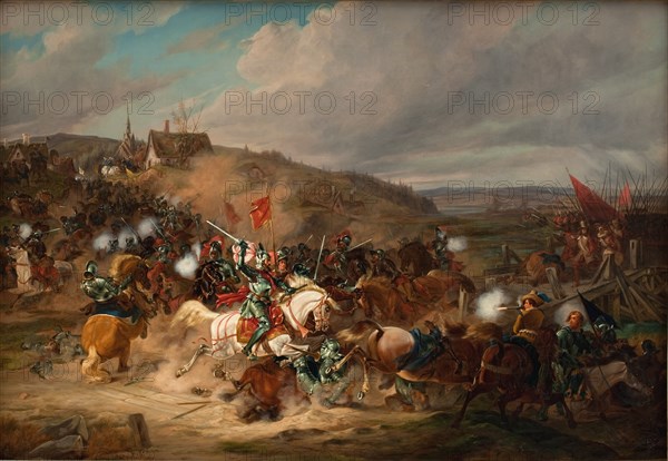 Daniel Rantzau fighting Tureby Bro in Skåne during the Seven Years' War, 1563-1570, (1837-1838). Creator: Christian Frederik Carl Holm.