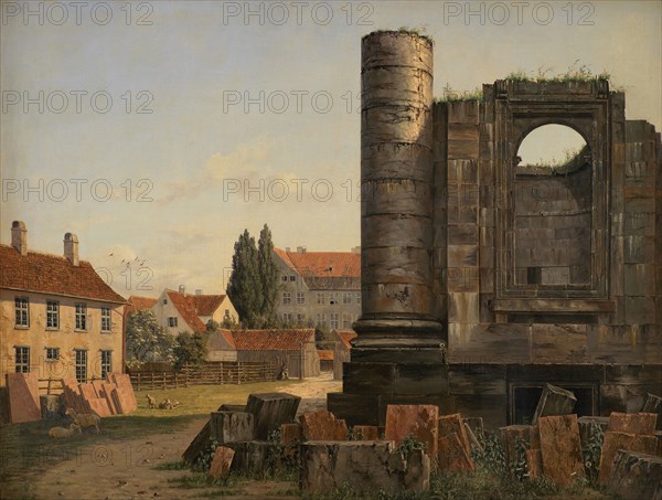 View of Marmorpladsen withe Ruins of the Uncompleted Frederik's Church in Copenhagen, 1838. Creator: Thorald Lessoe.