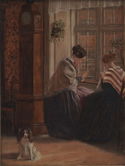 To damer sidder ved et vindue og syr, 1839-1911. Creator: Christian Rudolph Vogelsang.