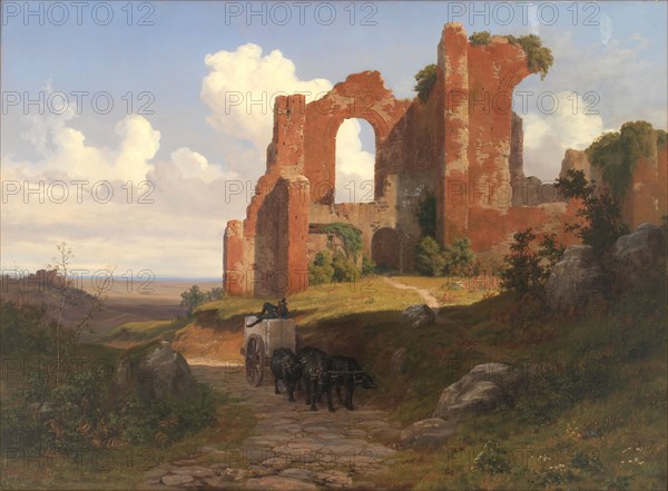 View of the Terme di Caracalla in Rome, 1845. Creator: Thorald Lessoe.