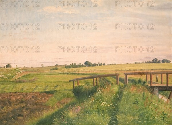 Fields and bridge, 1858. Creator: Vilhelm Kyhn.