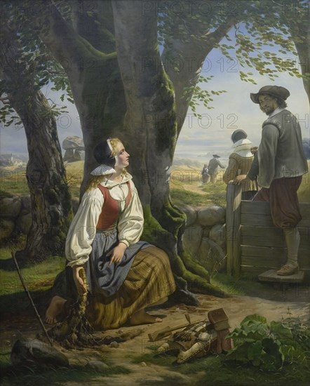 Kirsten Svendsdatter Finds the Gold Horn at Gallehus on 20 July 1639, 1859. Creator: Niels Simonsen.