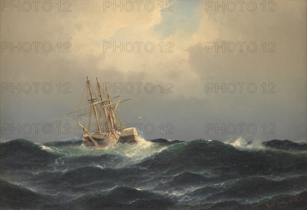 A steamship in a storm in the Atlantic, 1863. Creator: Carl Bille.