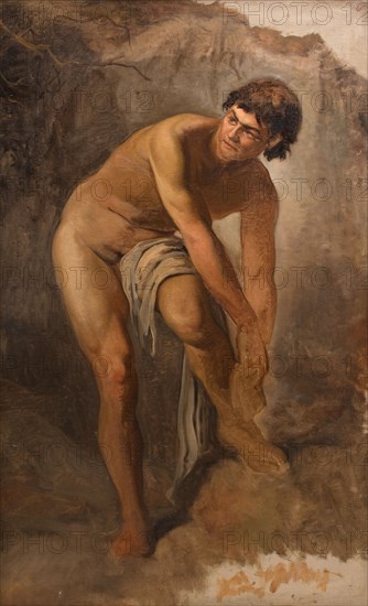 Young Italian male figure in a rocky landscape, 1865-1867. Creator: Ludvig Abelin Schou.