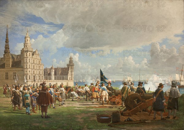 The Dutch fleet under Admiral Opdam passes the Sound on 29 Oct 1658 during the Swedish War, 1872. Creator: Johan Ludvig Gebhard Lund.