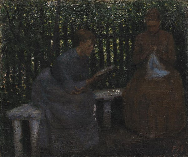 Two young women in a garden, 1880-1889. Creator: Peter Hansen.