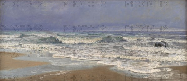 Gray weather day at the North Sea with surf, 1890. Creator: Thorvald Niss.