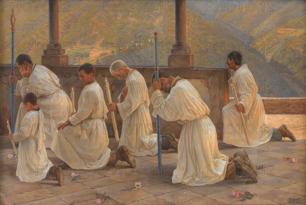 Praying for rain, procession in the Apennines, 1895. Creator: Johannes Martin Fasting Wilhjelm.