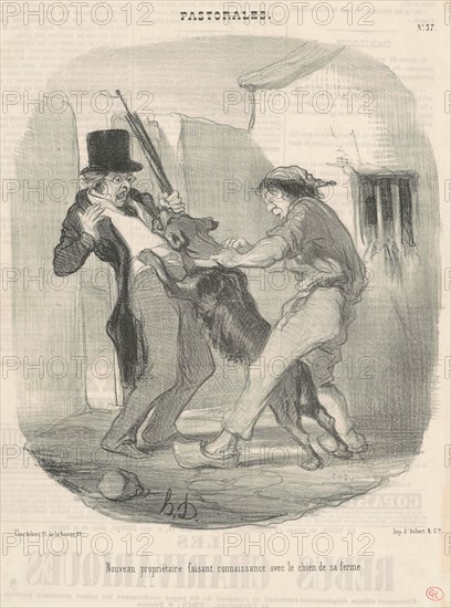 Nouveau propriètaire faisant connaissance avec le chien ..., 19th century. Creator: Honore Daumier.