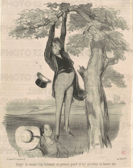 Danger de secouer trop fortement ... Un prunier, 19th century. Creator: Honore Daumier.