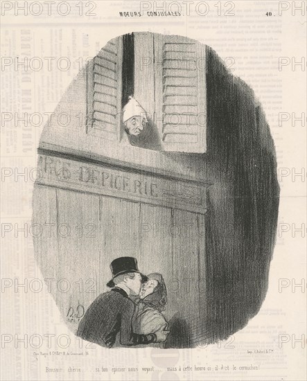 Bonsoir chérie...si ton épicier nous voyait..., 19th century. Creator: Honore Daumier.