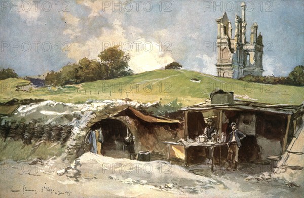 ''Les Batailles de l'Artois; Poste de secours a Mont-Saint-Eloy', 1915. Creator: Francois Flameng.