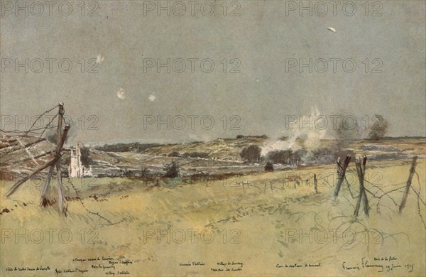 ''Les Batailles de l'Artois; L'Eglise d'Ablain et les Fonds de Souchez', 1915. Creator: Francois Flameng.