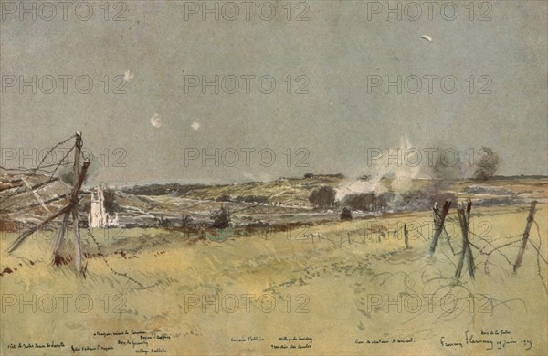 ''Les Batailles de l'Artois; L'Eglise d'Ablain et les Fonds de Souchez', 1915. Creator: Francois Flameng.