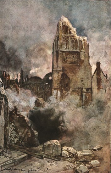 'Arras; Bombardement du Beffroi', 1915 (1924). Creator: Francois Flameng.