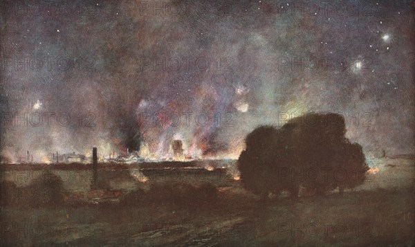 'Arras; Arras en feu (nuit 5 au 6 juillet 1915) Vue prise de Maroeuil', 1915 (1924). Creator: Unknown.