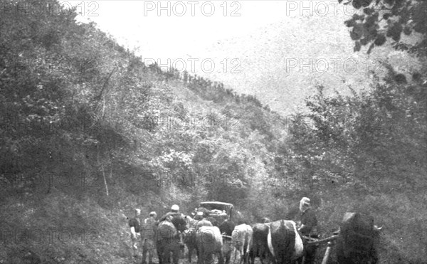 'Le repli et l'exode; Sur la route de Veles a Prilep, par le col de la Babouna', 1915 (1924). Creator: R. Marianovitch.