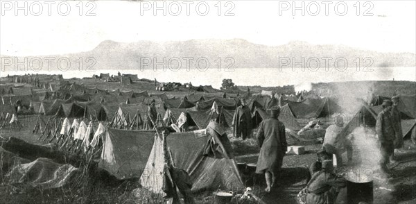 ''Corfou, Base Serbe; Un camp serbe devant Corfou, sur l'ilot de Vido', 1916 (1924) Creator: Unknown.