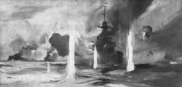 ''La bataille navale du Jutland; Le croiseur anglais Warspite au milieu de l'action', 1916 (1924) Creator: Montague Dawson.