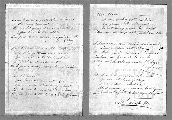 'La Paix Victorieuse; La Garde au Rhin: Autographe du "Rhin allemand", les strophes..., 1814. Creator: Unknown.