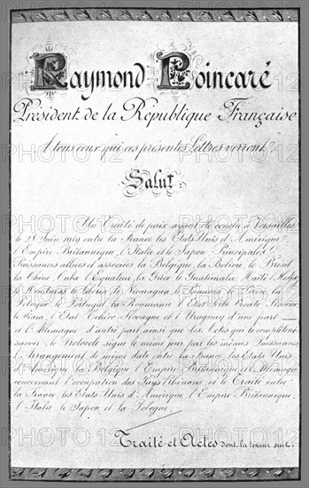 'Le document de Versailles; Premiere page de l'exemplaire francais du traite', 1919. Creator: Unknown.