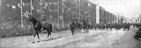 'Le jour de gloire; le general belge Gillain, son etat-major et les drapeaux belges', 1919. Creator: Unknown.