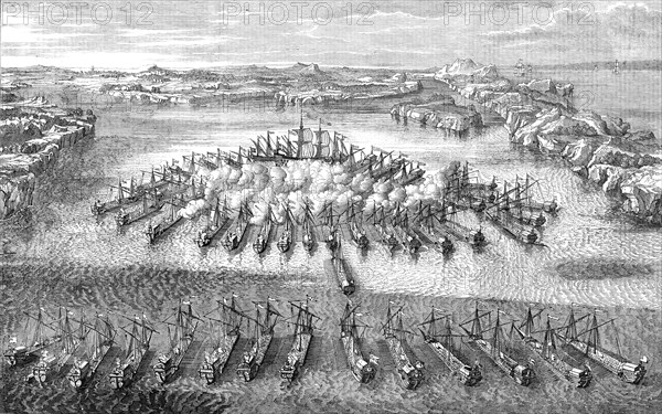 Naval Engagement between the Swedes and the Russians, at Hango Head, 1714 - from a Russian print of  Creator: Unknown.