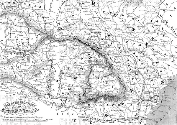 Map of the Frontiers of Austria & Russia, 1856.  Creator: Unknown.