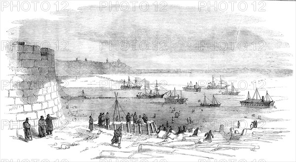 Kinburn Fort, and the Spit of Otchakoff - the Expeditionary Fleet in the Ice, 1856.  Creator: Unknown.