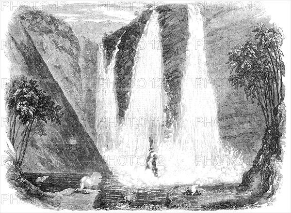 Falls of Garsuppah, Canara District, West Coast of India - from an original sketch, 1856.  Creator: Unknown.