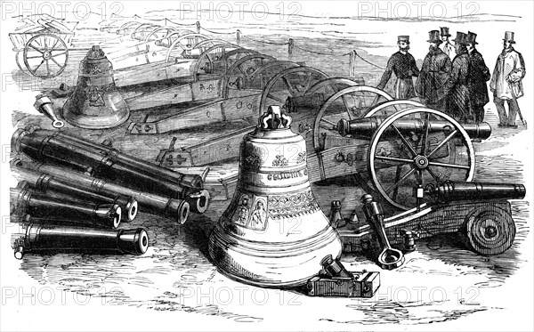 Russian Guns and Bells from Sebastopol, just received at Woolwich Arsenal, 1856.  Creator: Unknown.