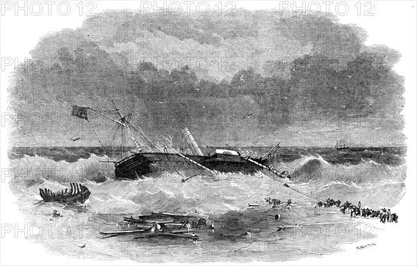 Wreck of "The Polyphemus", off Hautsholmen Lighthouse, 1856.  Creator: Smyth.