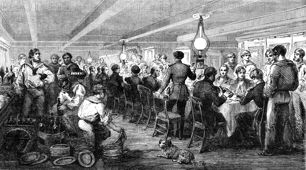 Entertainment to Admiral Dundas on board H.M.S. "Wellington" - Baltic Fleet, 1856.  Creator: Unknown.