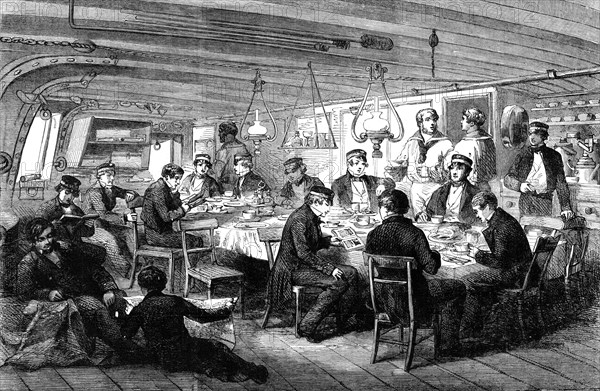 Gun-Room - Midshipmens' Mess, Breakfast, H.M.S. "Caesar" - Baltic Fleet, 1856. Creator: Unknown.