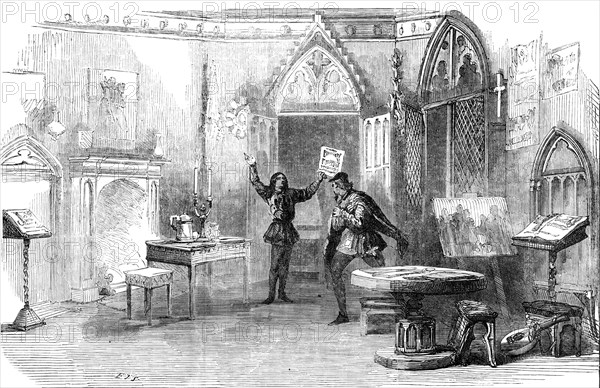 Scene from the New Play of "The First Printer", at the Princess' Theatre, 1856.  Creator: Unknown.
