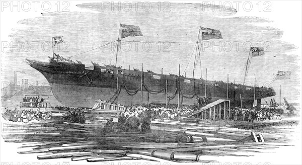 Launch of H.M. Dispatch Gun-Boat "Vigilant", at Messrs. Mare and Co.'s, Blackwall, 1856.  Creator: Unknown.