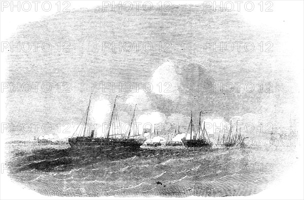 The Grand Naval Review, at Spithead: Gun-Boats attacking Southsea Castle - sketched by E. Weedon, 18 Creator: Unknown.