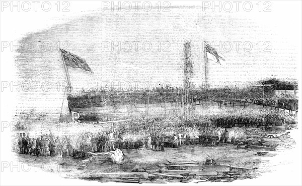 Launch of the Floating Battery "Thunderbolt" at Millwall, 1856.  Creator: Unknown.